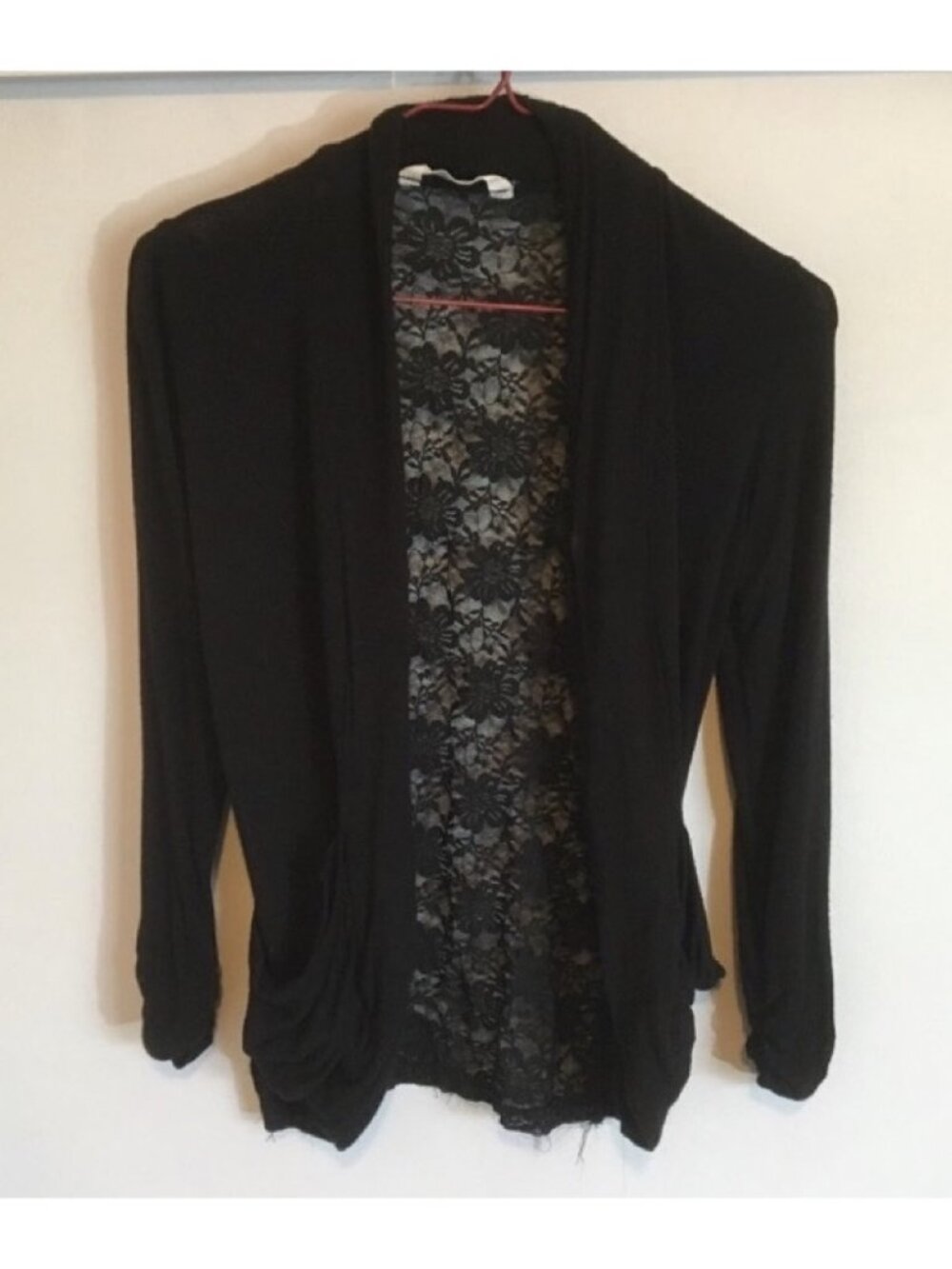 Black Lace-Back Open Front Cardigan